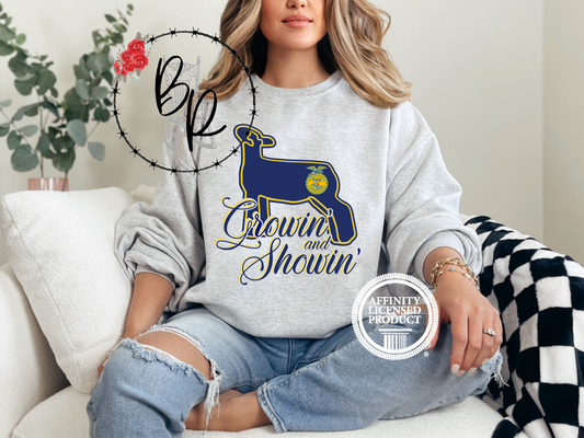 Growin' and Showin' with FFA Emblem with Lamb Sweatshirt Crew