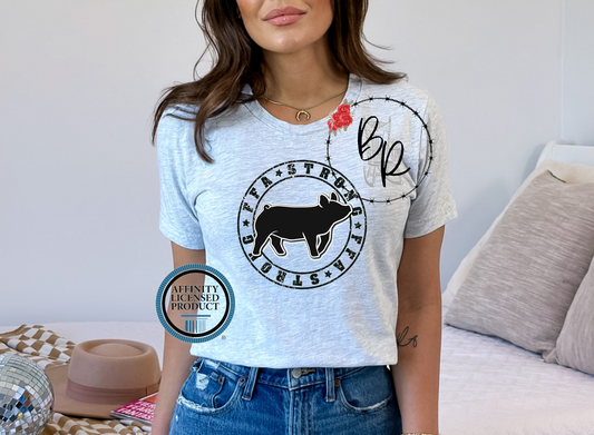 FFA Strong Round Black Pig Stockshow Stock Show T-Shirt Tee