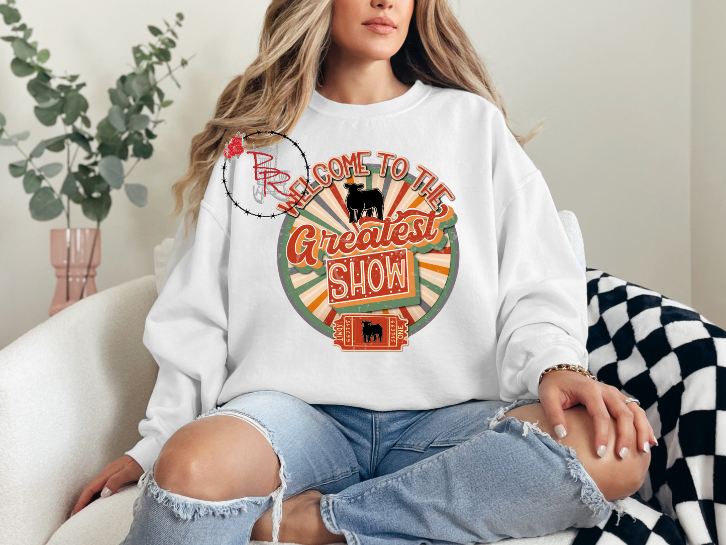 Stockshow Heifer Welcome To The Greatest Show Ticket Sweatshirt Crew