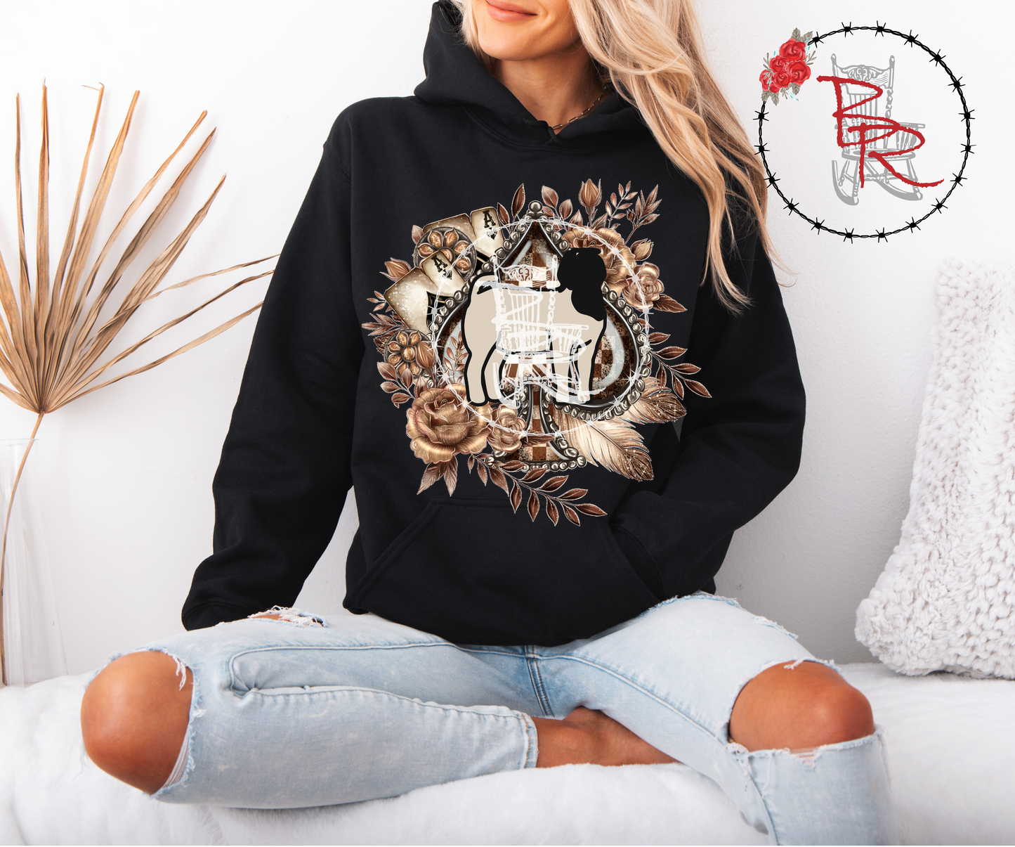 Stockshow Goat Spade Brown & Cream Floral Western Card Hoodie
