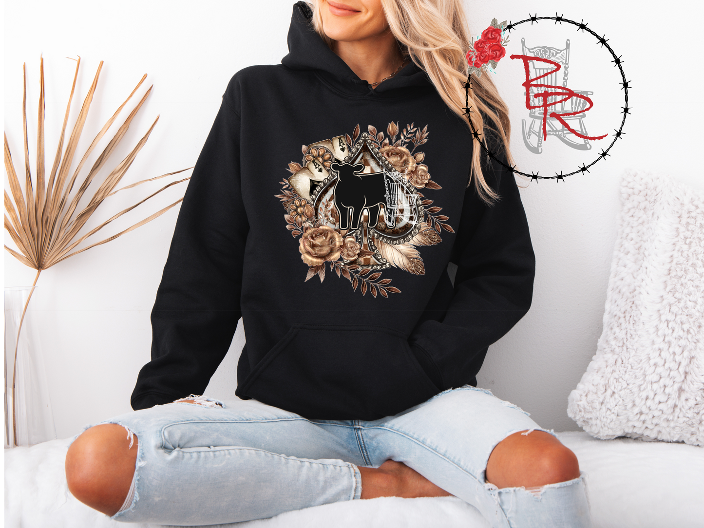 Stockshow Heifer Spade Brown & Cream Floral Western Card Hoodie