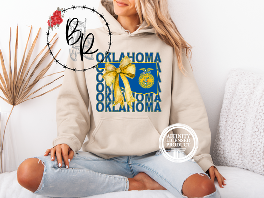 FFA Blue & Gold Emblem Oklahoma State with Croquette Bow Hoodie