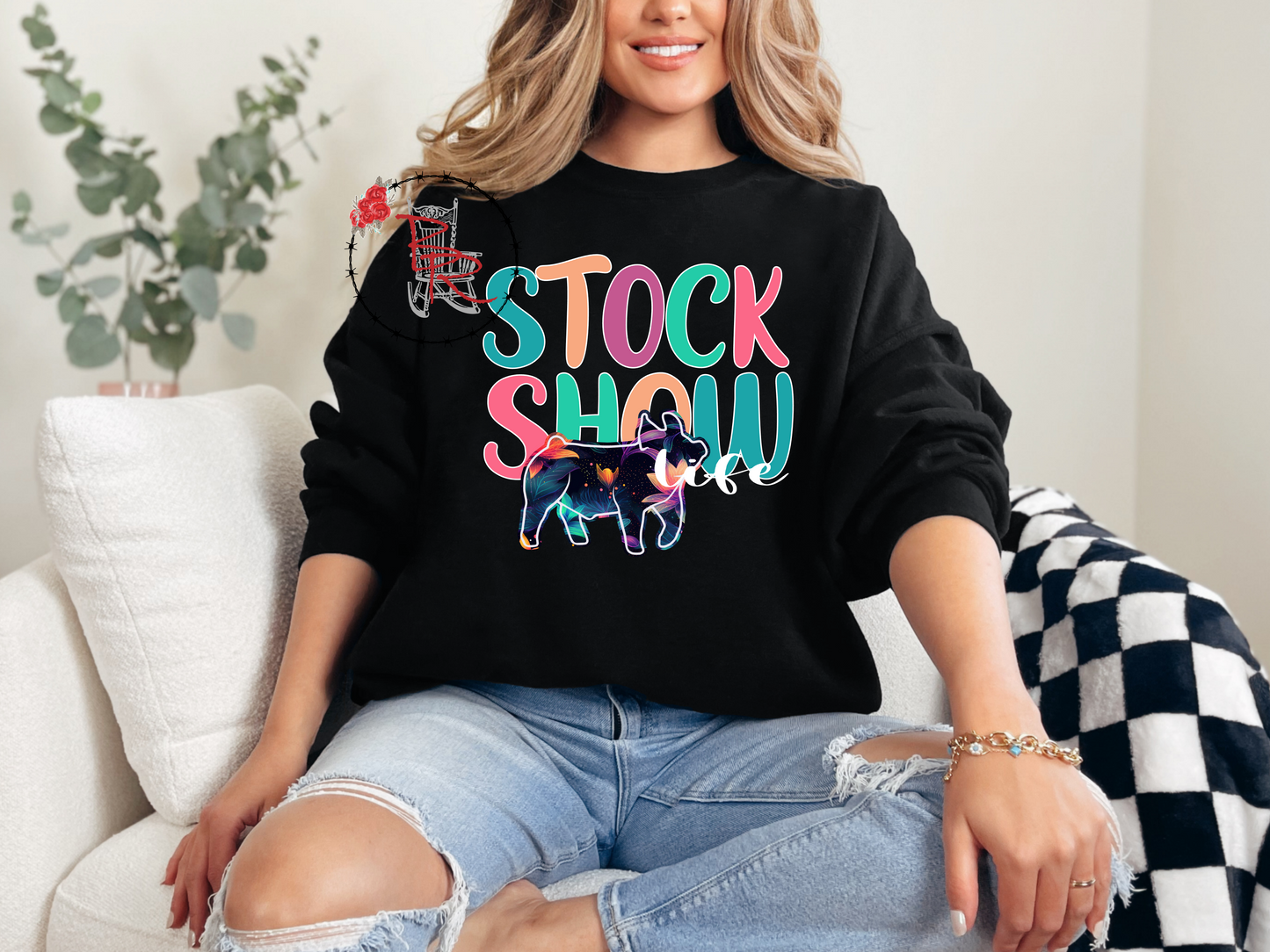 Stockshow Life Floral Pig Colorful Sweatshirt Crew