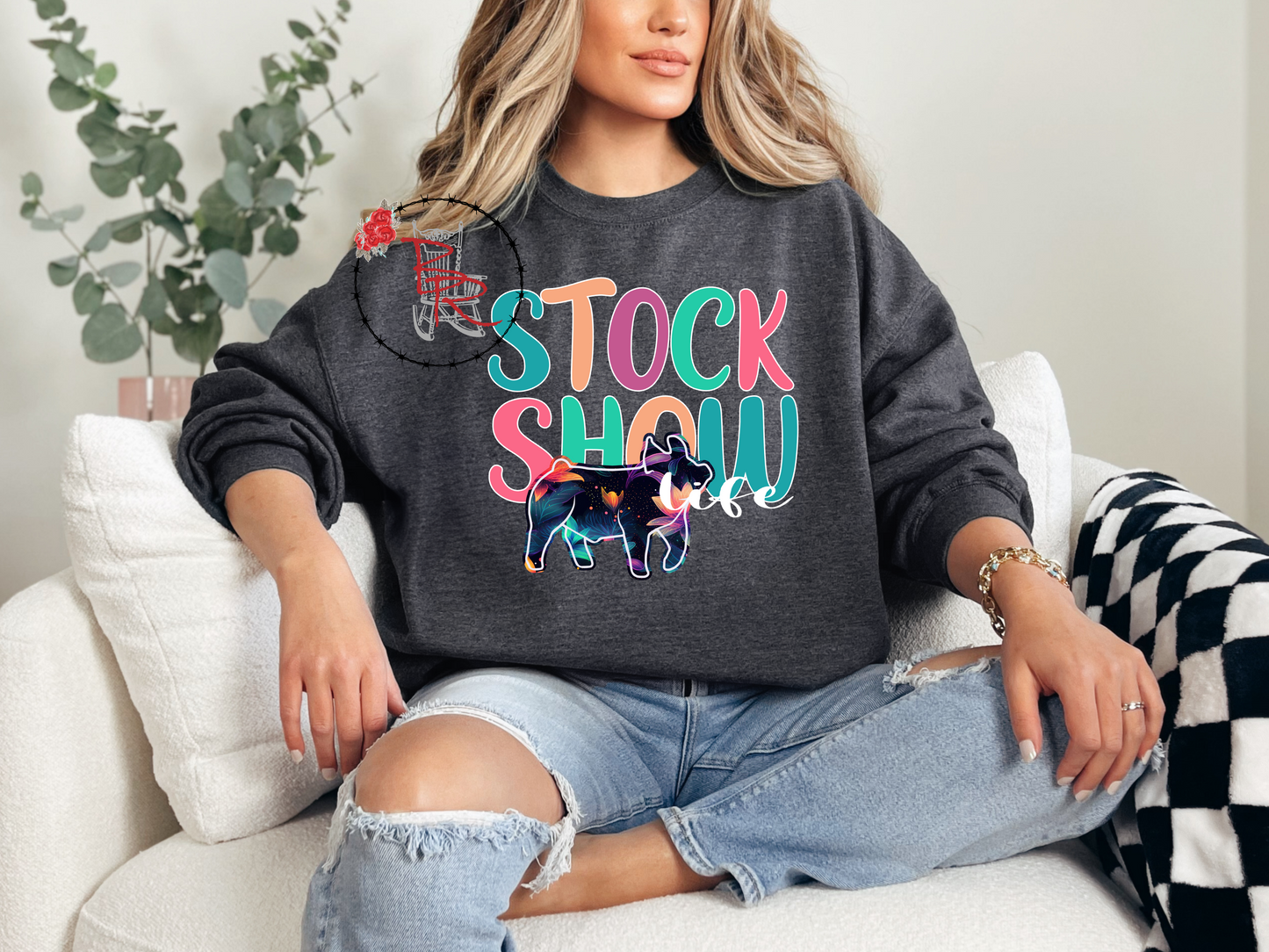 Stockshow Life Floral Pig Colorful Sweatshirt Crew