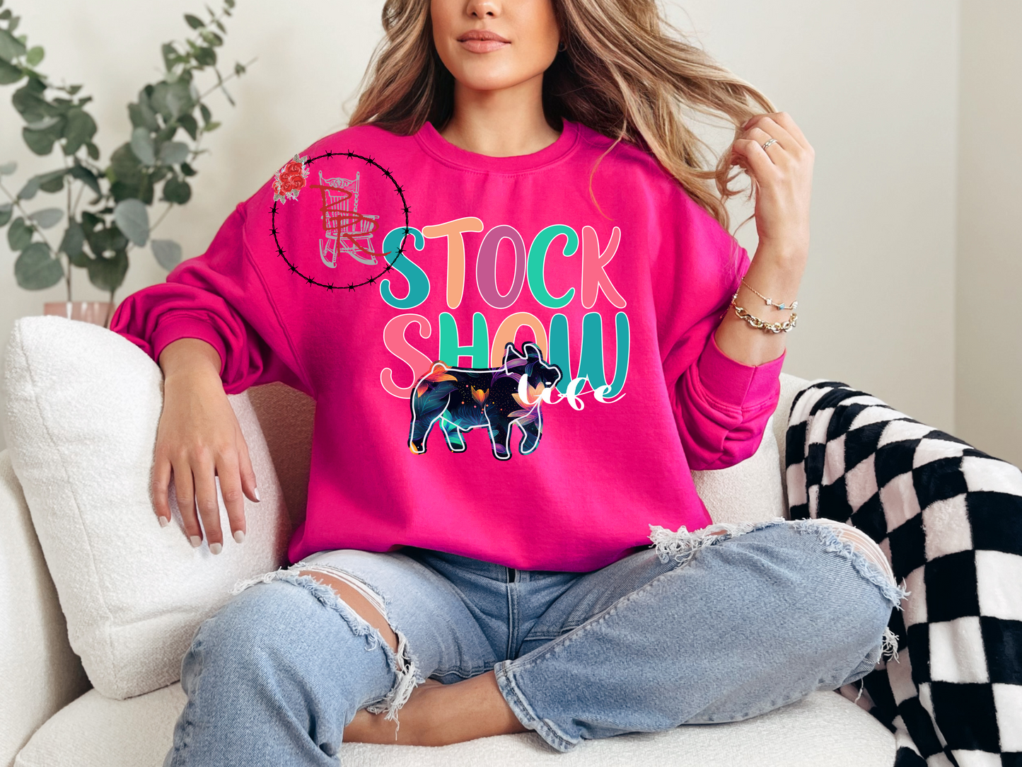 Stockshow Life Floral Pig Colorful Sweatshirt Crew