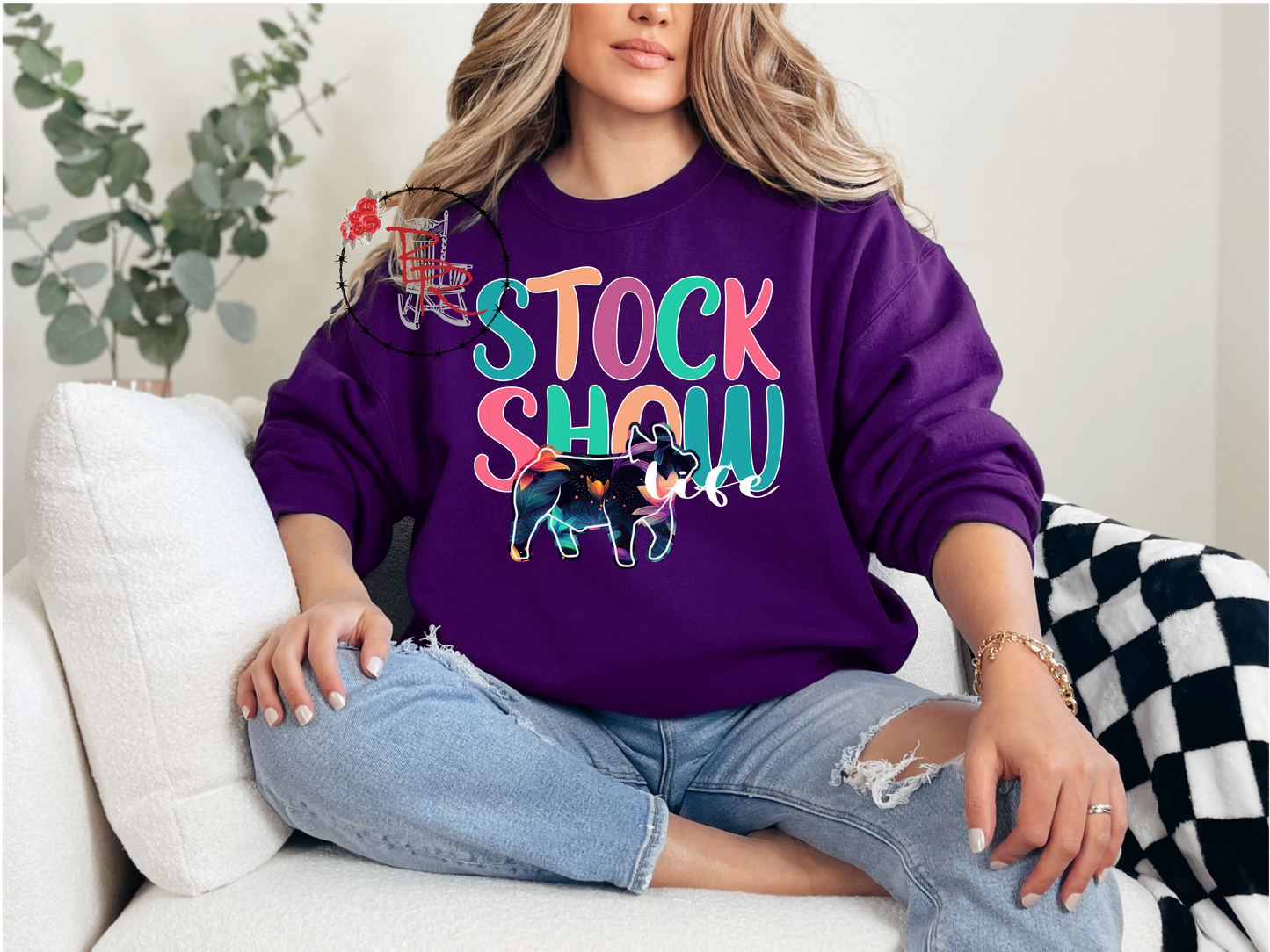 Stockshow Life Floral Pig Colorful Sweatshirt Crew