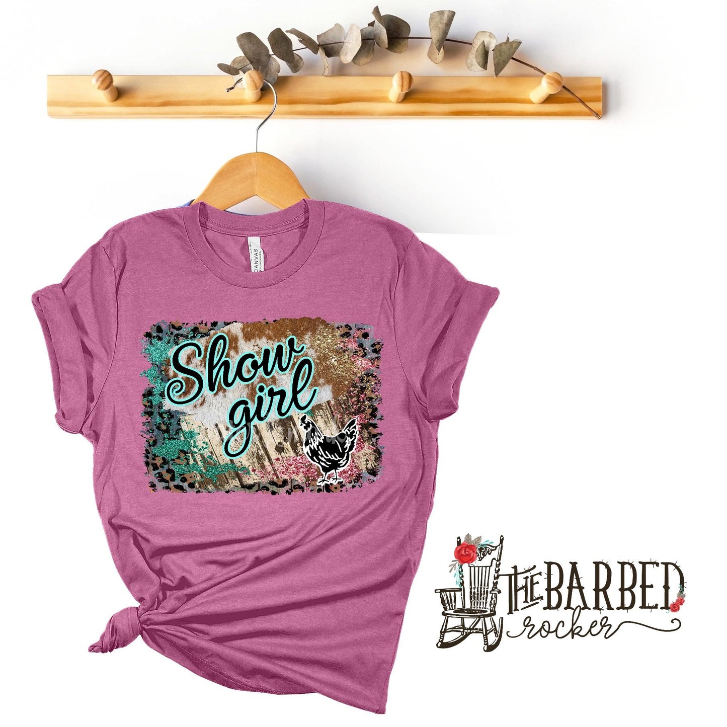 Youth Turquoise Pink "Show Girl" Chicken Stockshow Show Mom T-Shirt