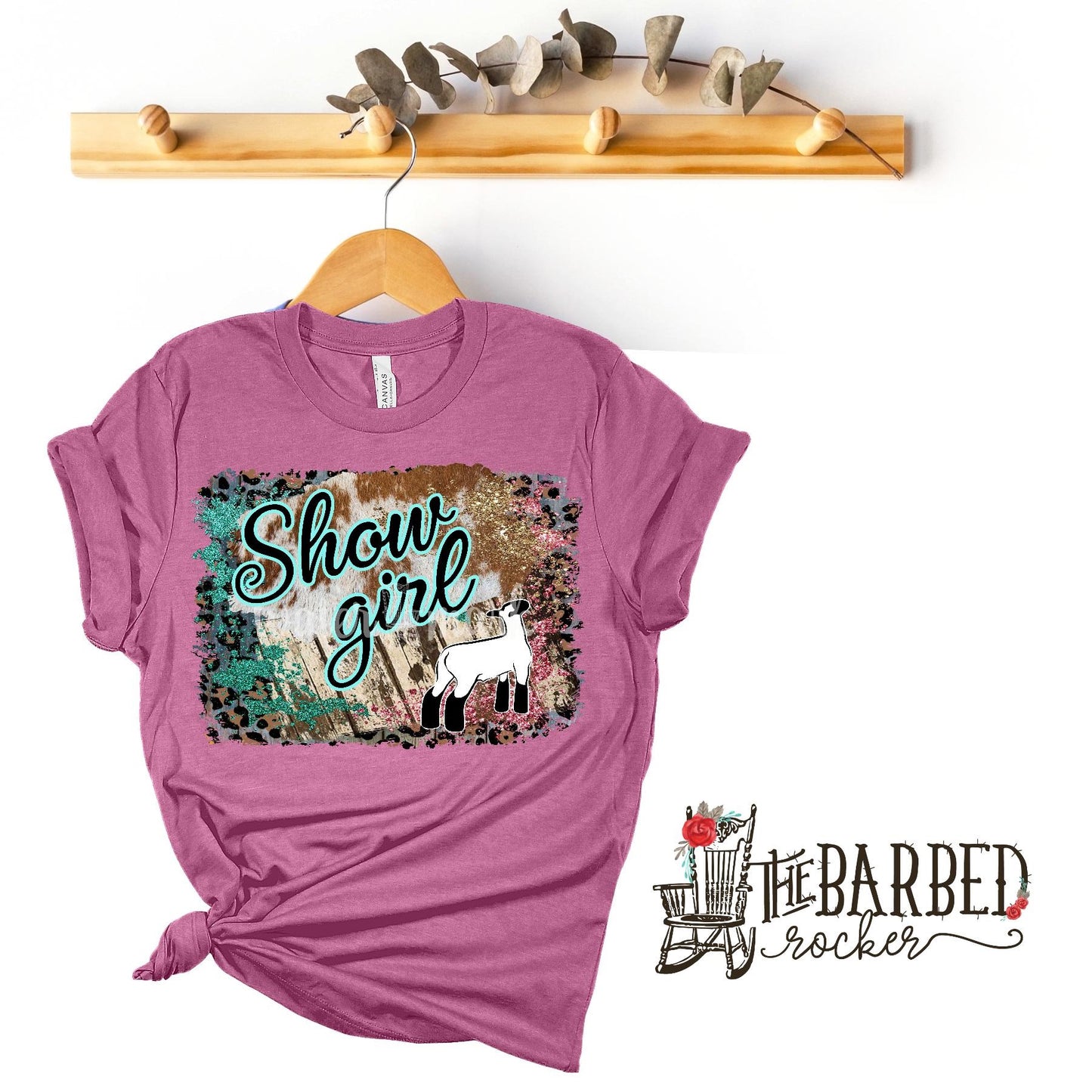 Youth Turquoise Pink "Show Girl" Lamb Stockshow Show Mom T-Shirt