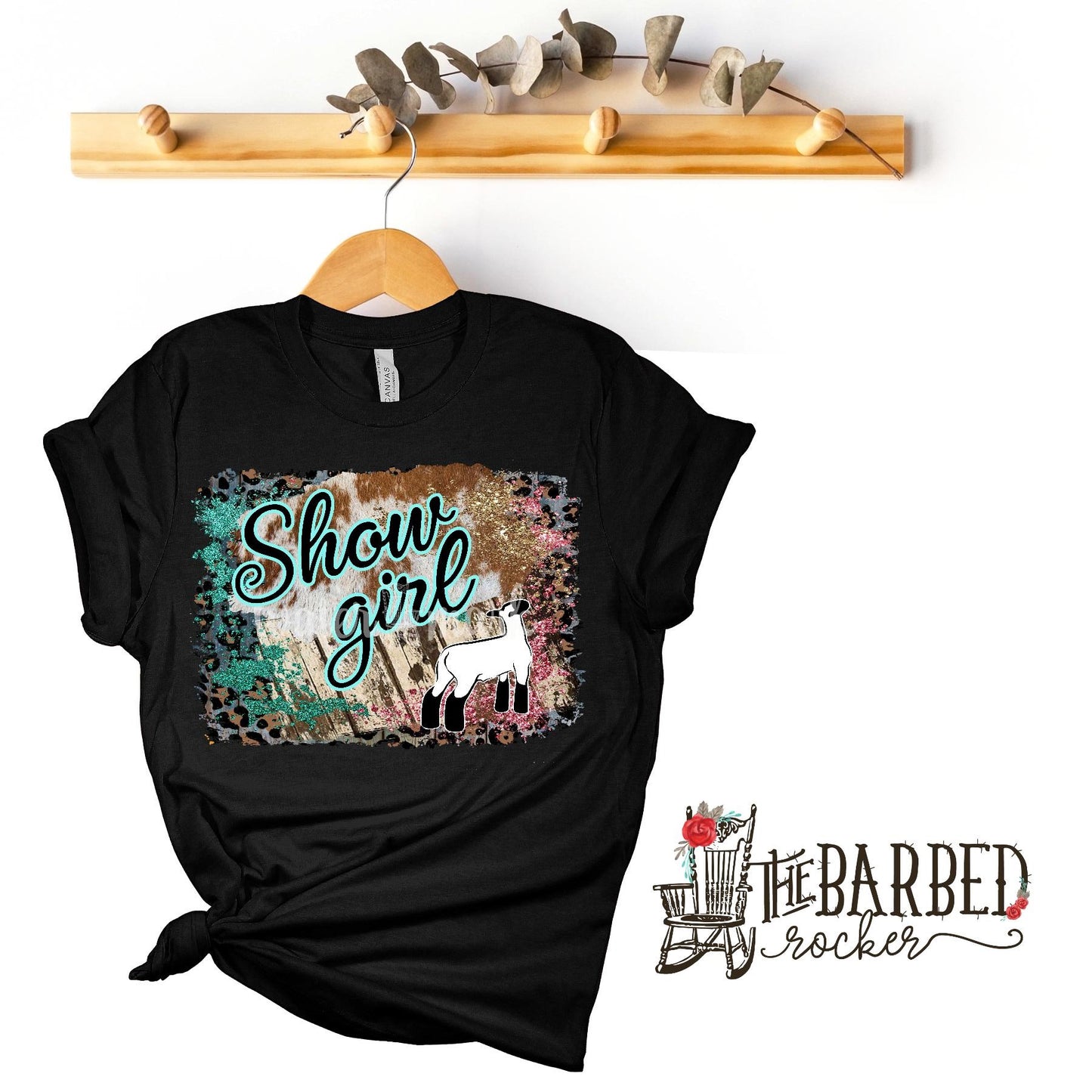 Youth Turquoise Pink "Show Girl" Lamb Stockshow Show Mom T-Shirt