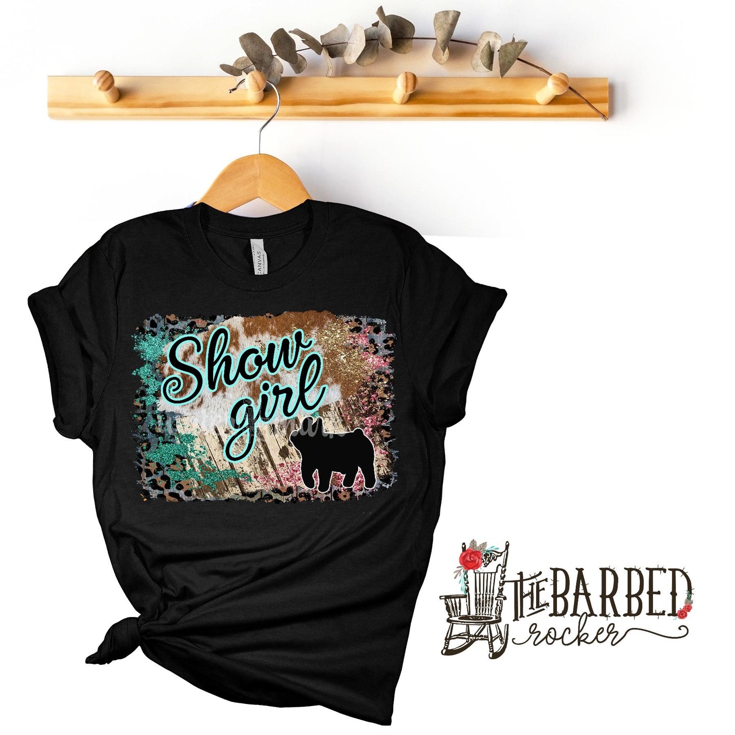 Youth Turquoise Pink "Show Girl" Pig Stockshow Show Mom T-Shirt
