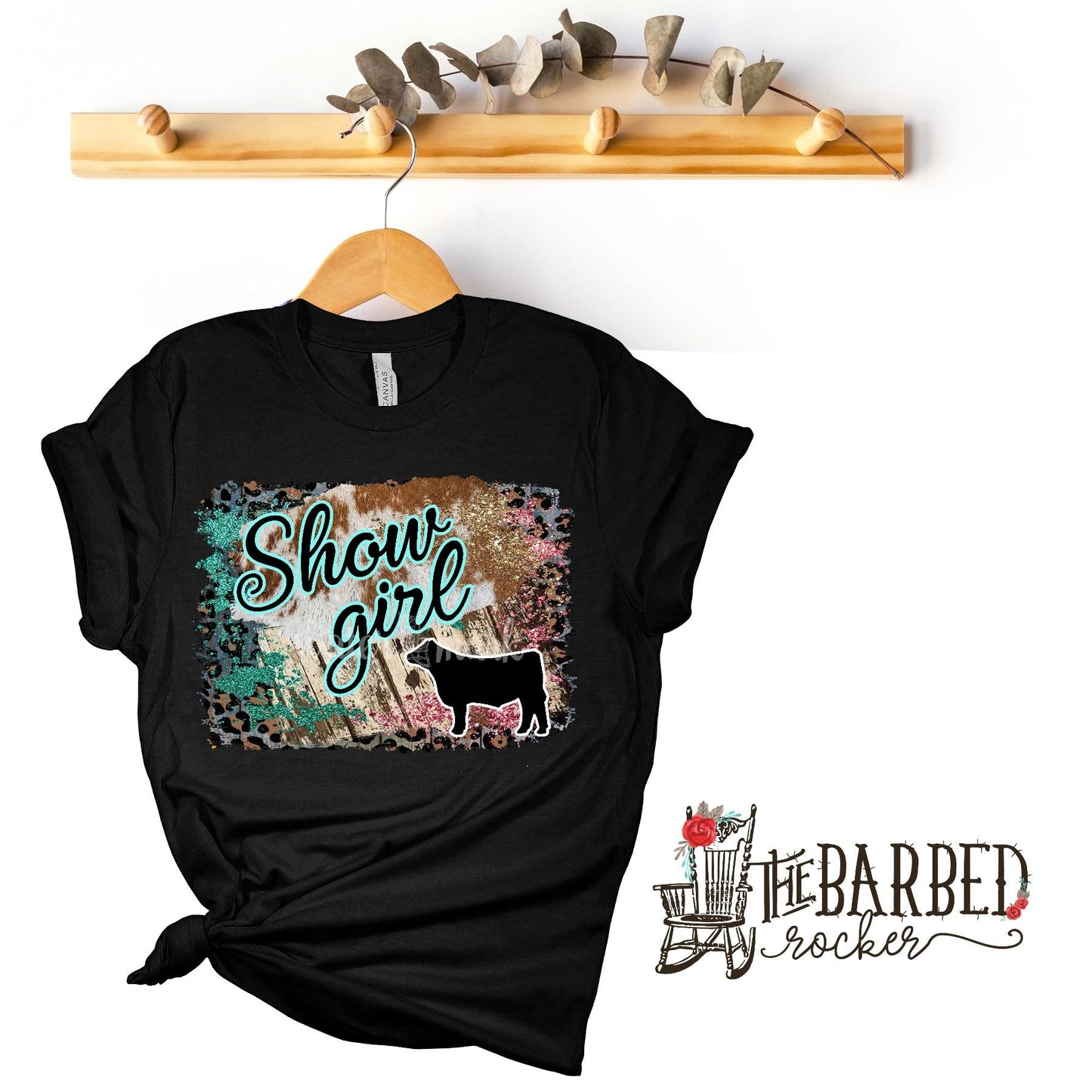 Youth Turquoise Pink "Show Girl" Steer Stockshow Show Mom T-Shirt