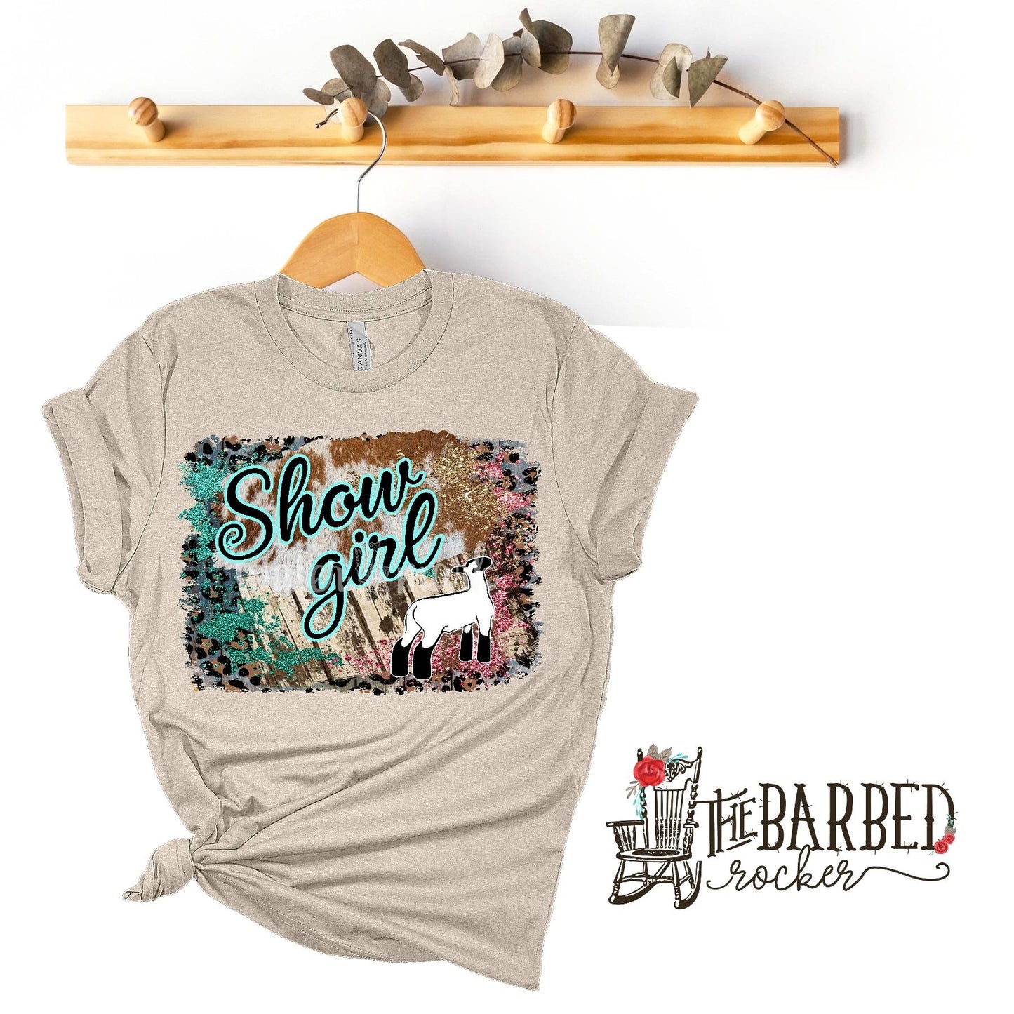 Youth Turquoise Pink "Show Girl" Lamb Stockshow Show Mom T-Shirt