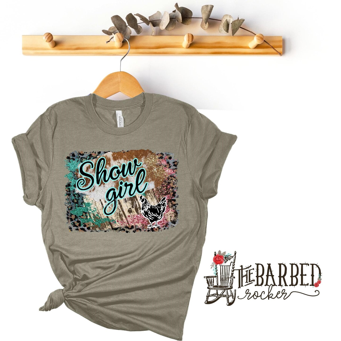Youth Turquoise Pink "Show Girl" Chicken Stockshow Show Mom T-Shirt