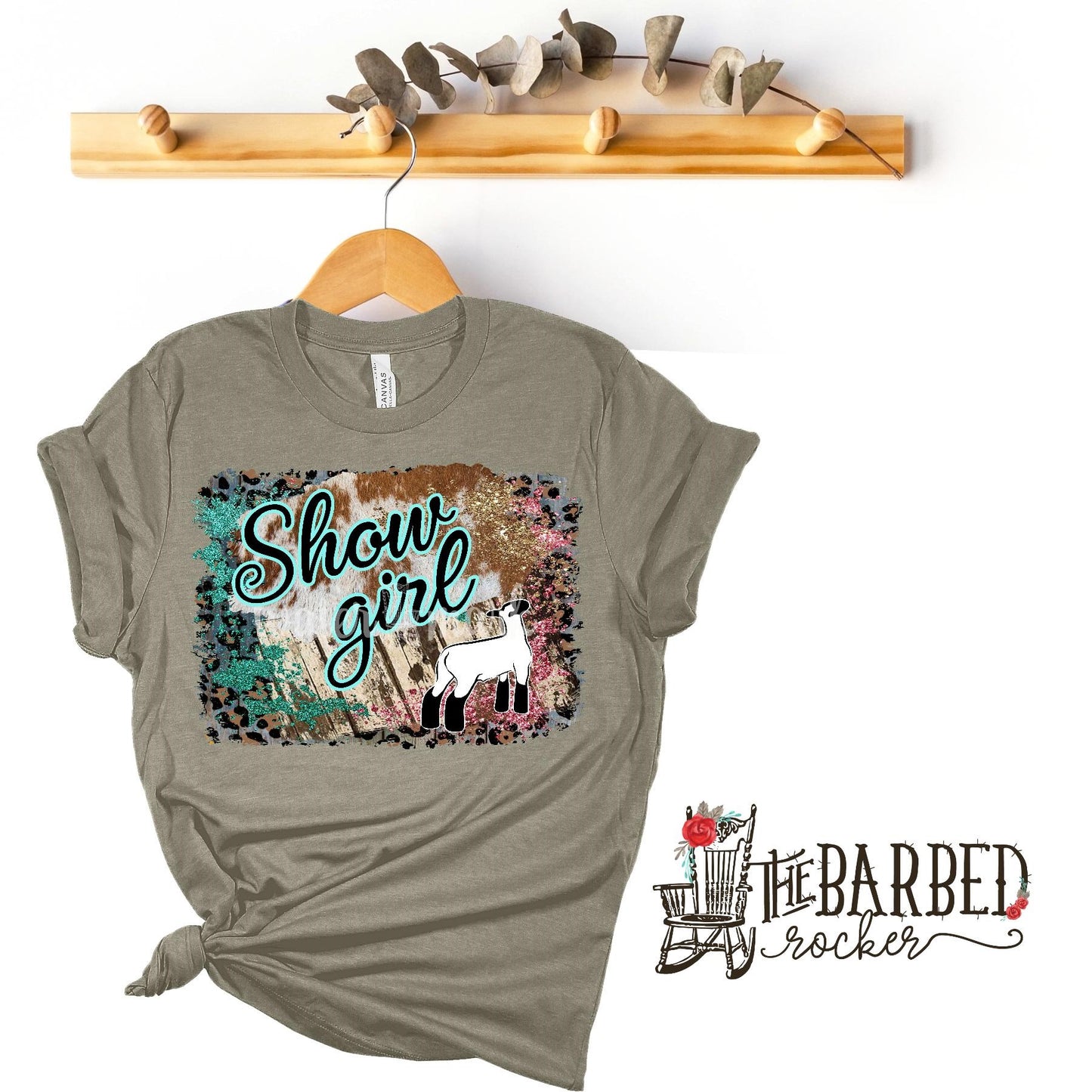 Youth Turquoise Pink "Show Girl" Lamb Stockshow Show Mom T-Shirt