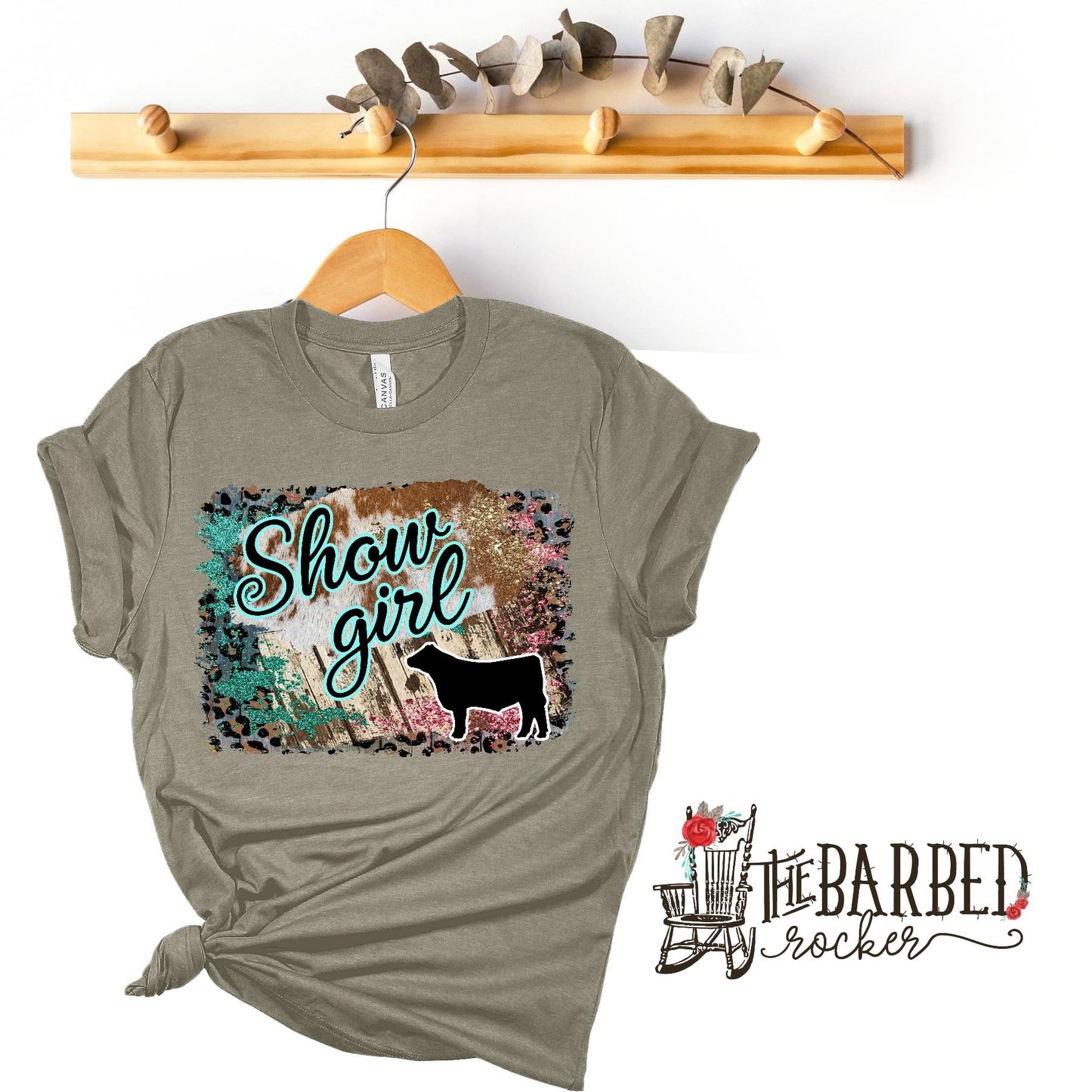 Youth Turquoise Pink "Show Girl" Steer Stockshow Show Mom T-Shirt