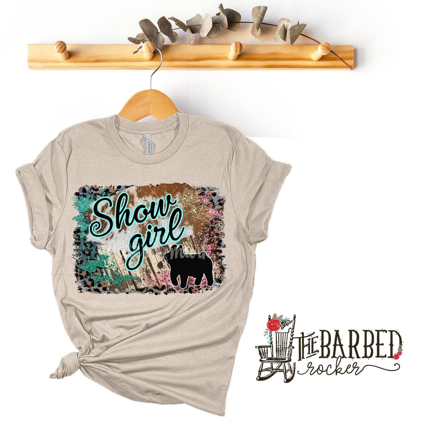 Youth Turquoise Pink "Show Girl" Pig Stockshow Show Mom T-Shirt