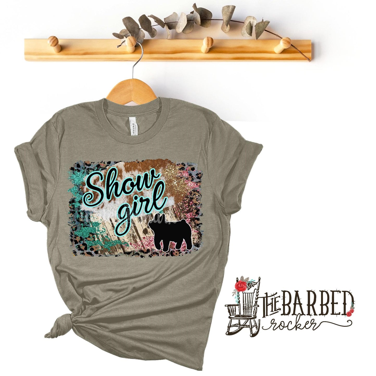 Youth Turquoise Pink "Show Girl" Pig Stockshow Show Mom T-Shirt