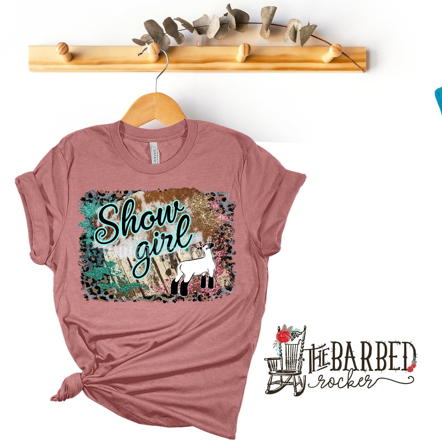 Youth Turquoise Pink "Show Girl" Lamb Stockshow Show Mom T-Shirt