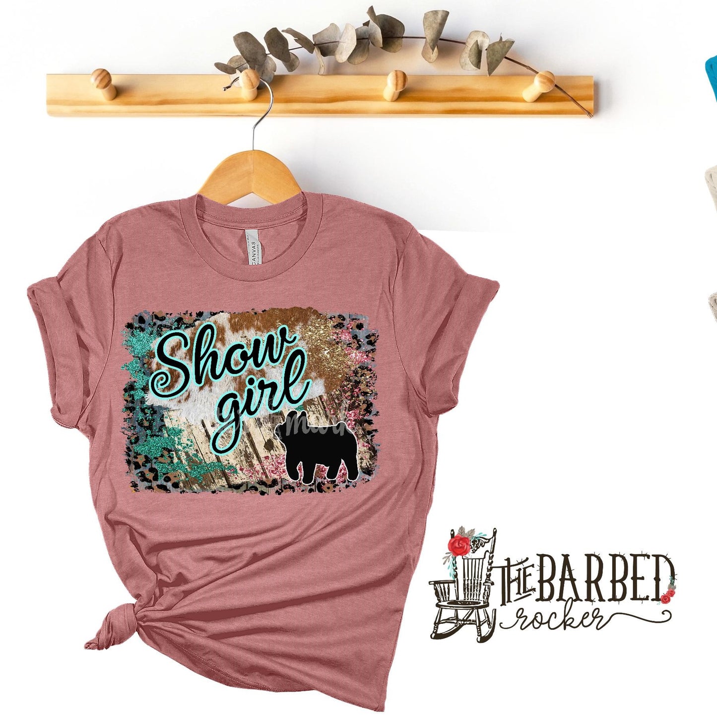 Youth Turquoise Pink "Show Girl" Pig Stockshow Show Mom T-Shirt