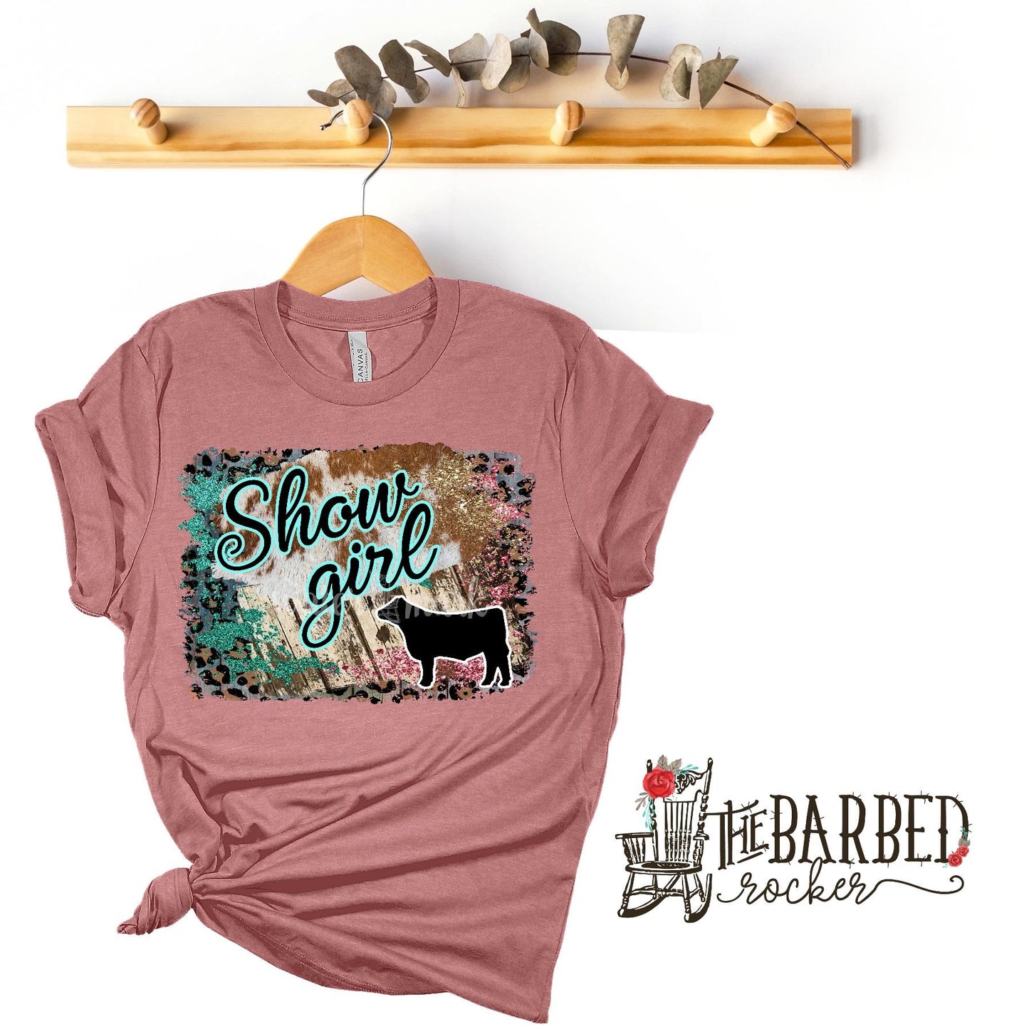 Youth Turquoise Pink "Show Girl" Steer Stockshow Show Mom T-Shirt