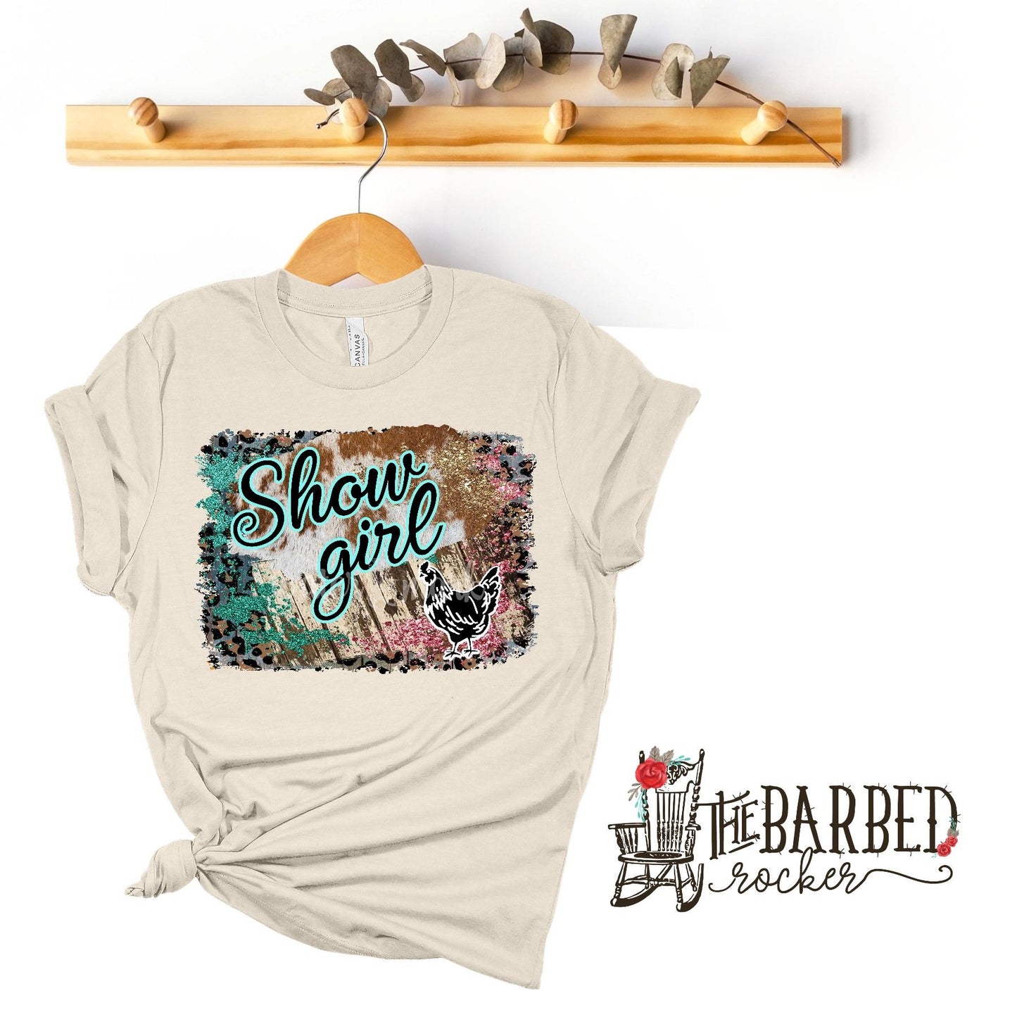 Youth Turquoise Pink "Show Girl" Chicken Stockshow Show Mom T-Shirt
