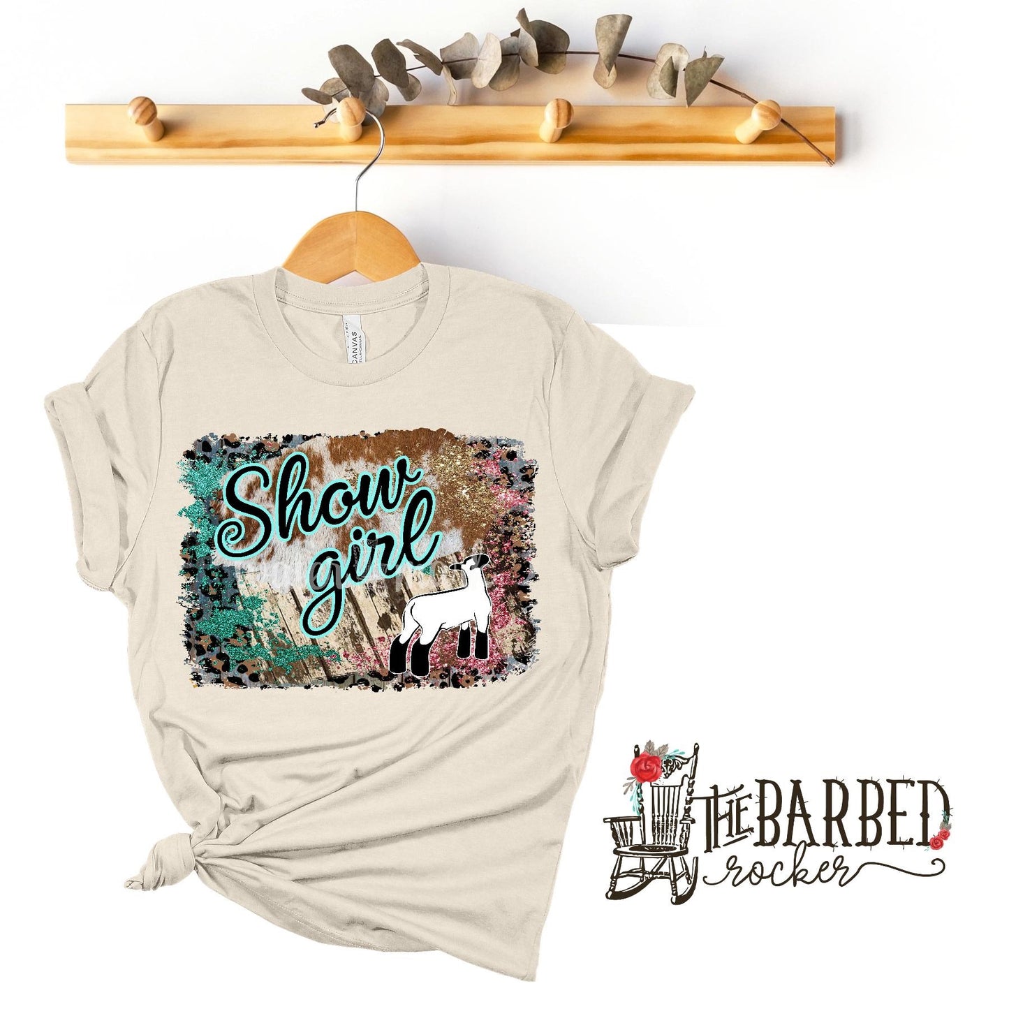 Youth Turquoise Pink "Show Girl" Lamb Stockshow Show Mom T-Shirt