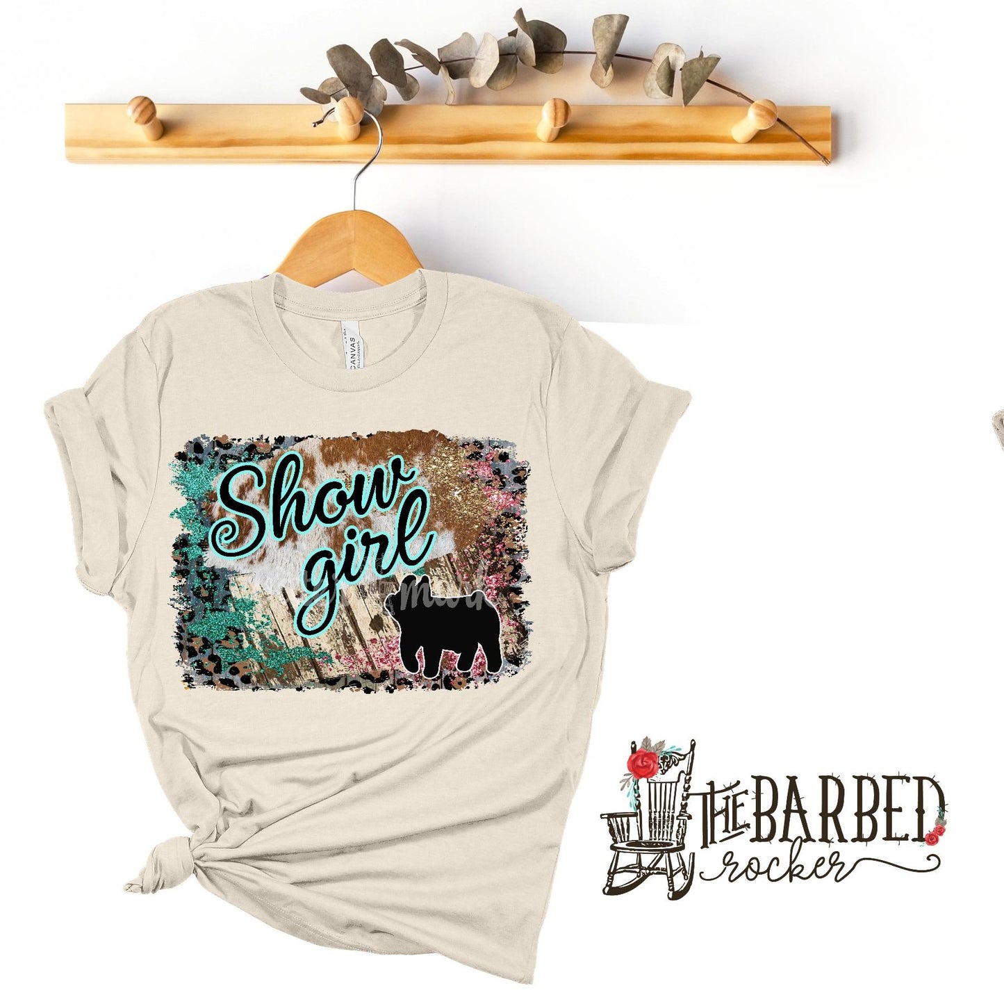 Youth Turquoise Pink "Show Girl" Pig Stockshow Show Mom T-Shirt