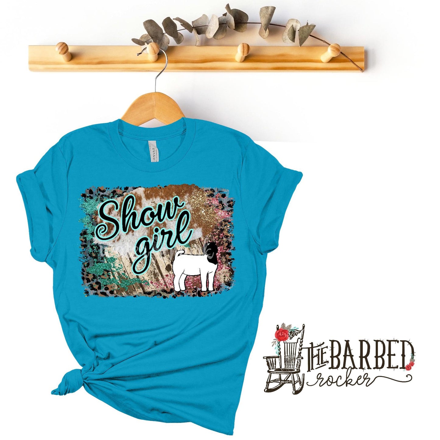 Youth Turquoise Pink "Show Girl" Boar Goat Stockshow Show Mom T-Shirt