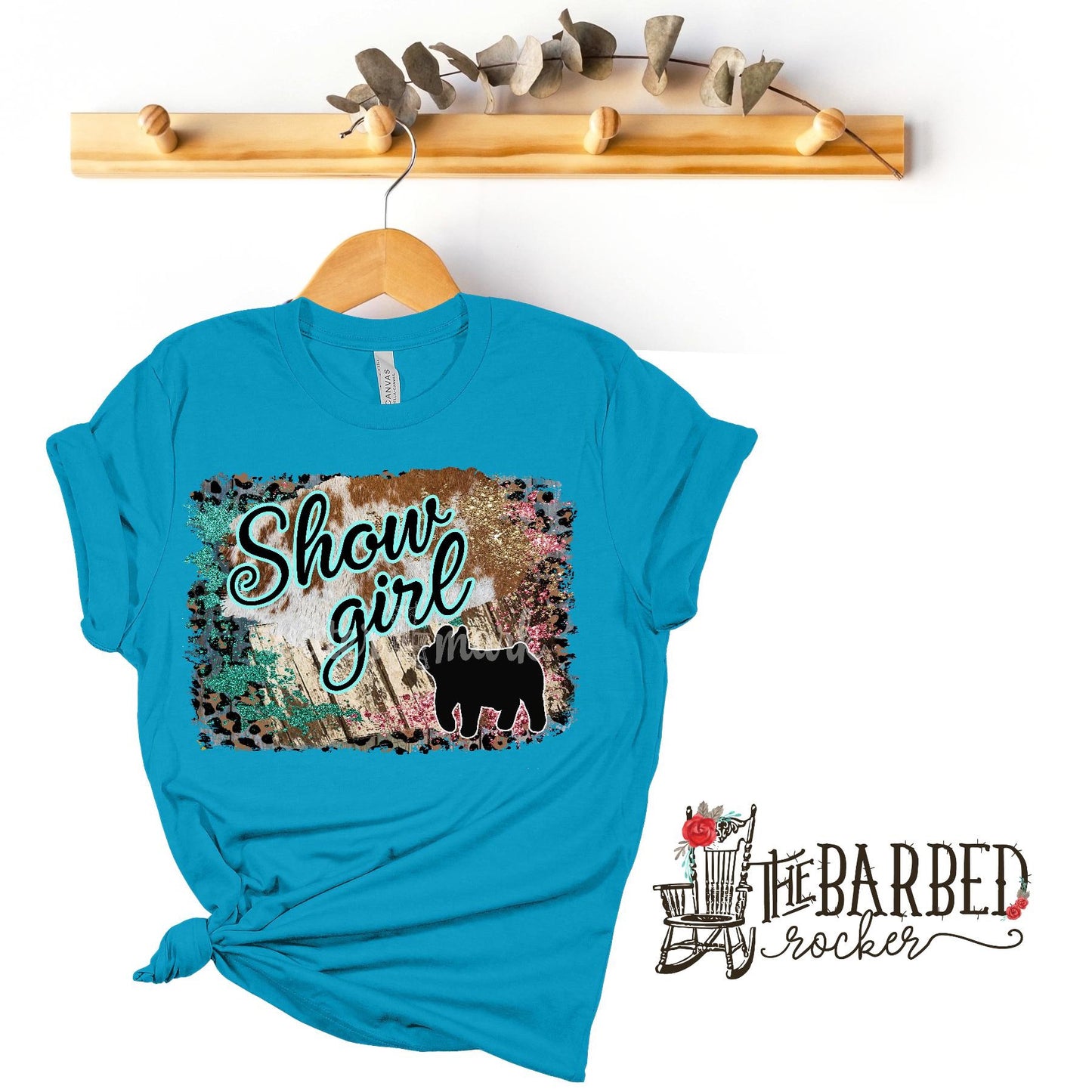 Youth Turquoise Pink "Show Girl" Pig Stockshow Show Mom T-Shirt