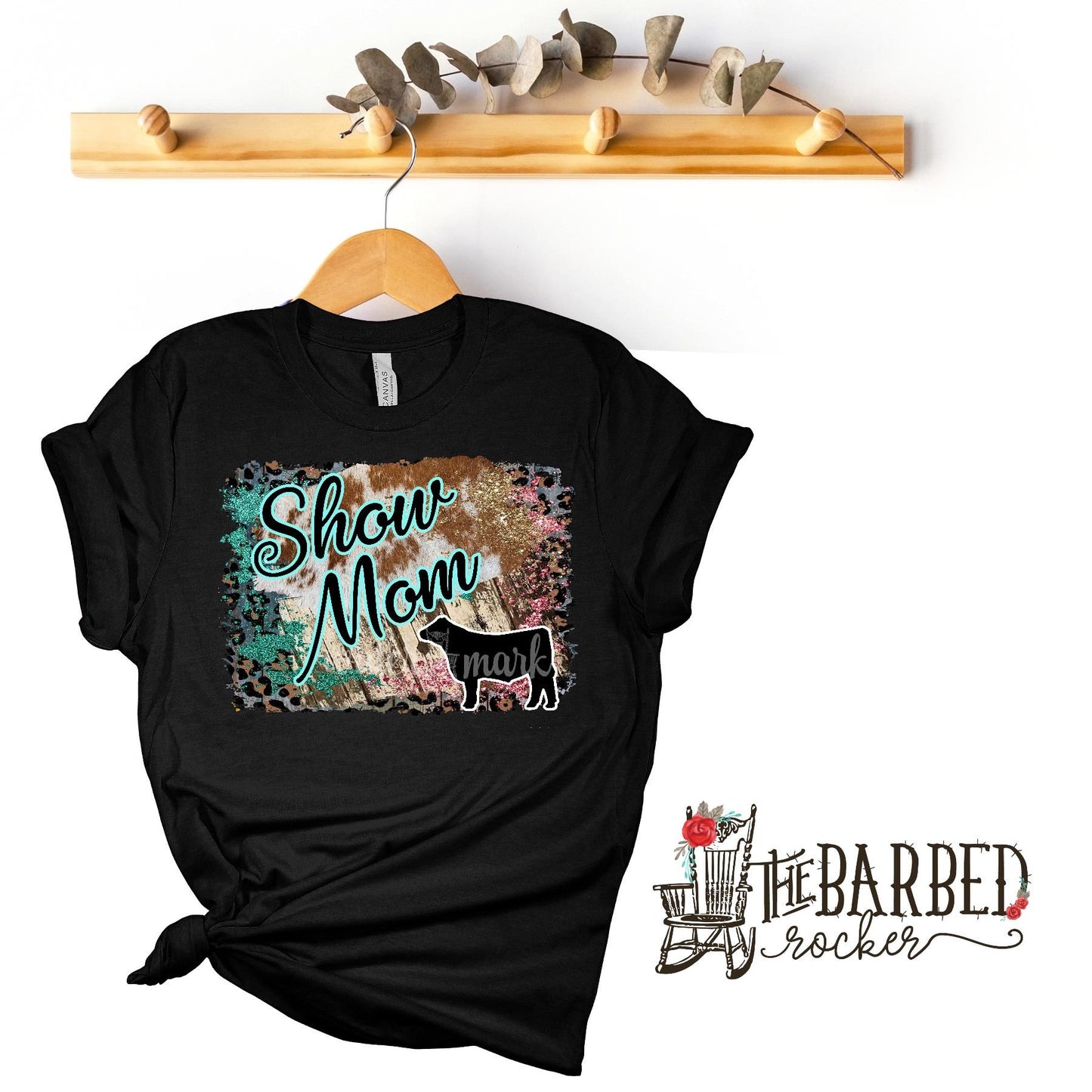 Turquoise and Pink "Show Mom Mamma Mama" Steer Stockshow T-Shirt Show Girl