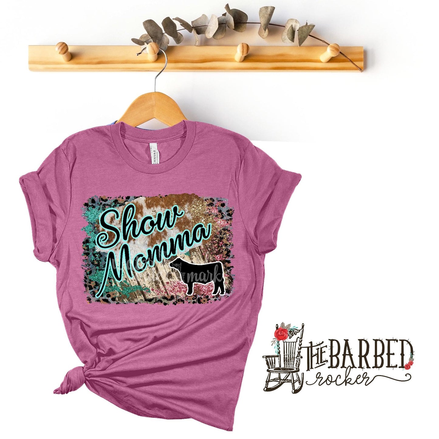 Turquoise and Pink "Show Mom Mamma Mama" Steer Stockshow T-Shirt Show Girl