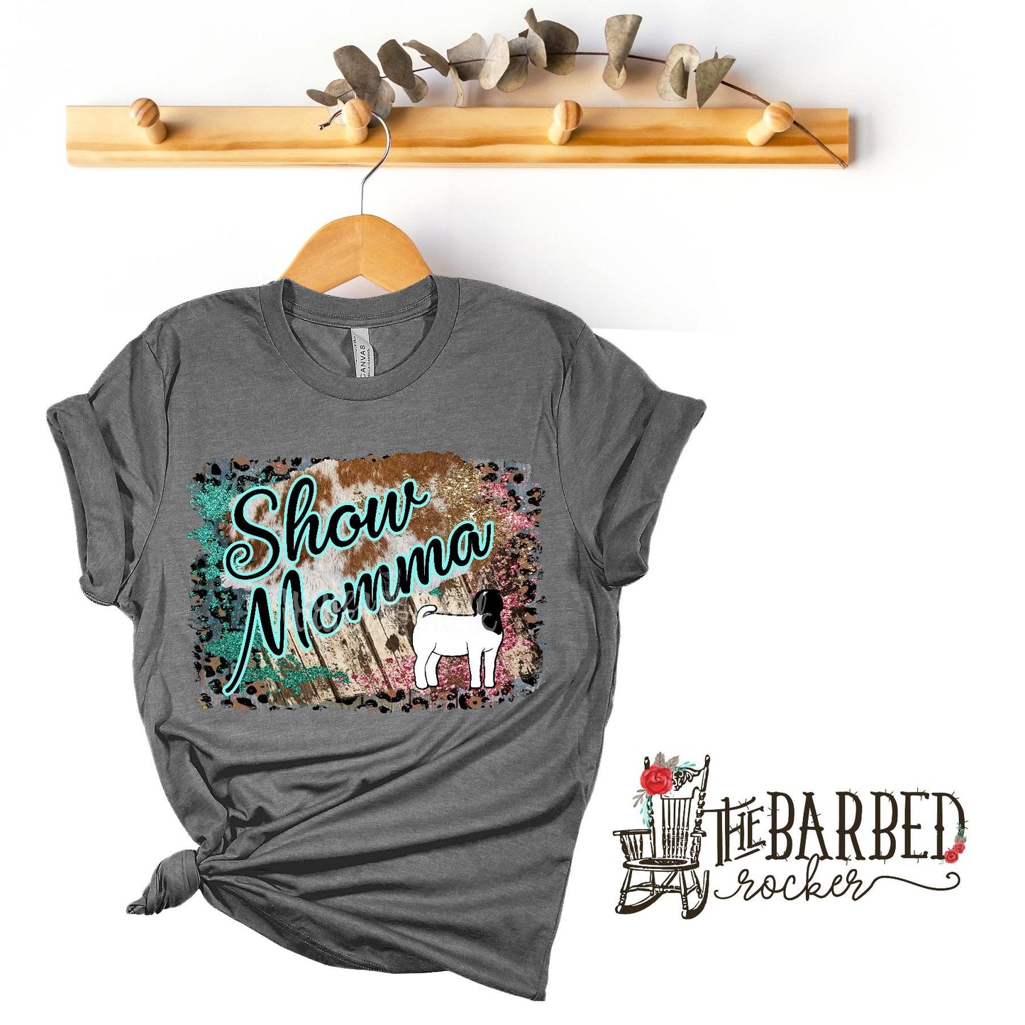 Turquoise and Pink "Show Mom Mamma Mama" Lamb Stockshow T-Shirt Show Girl