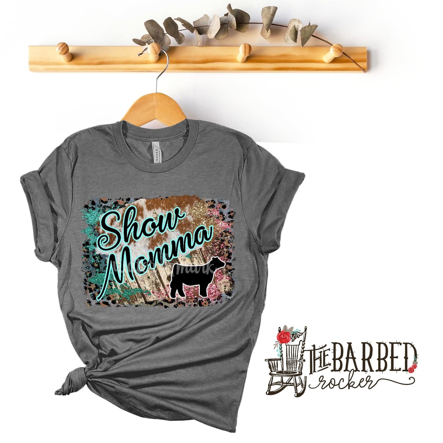 Turquoise and Pink "Show Mom Mamma Mama" Heifer Stockshow T-Shirt Show Girl