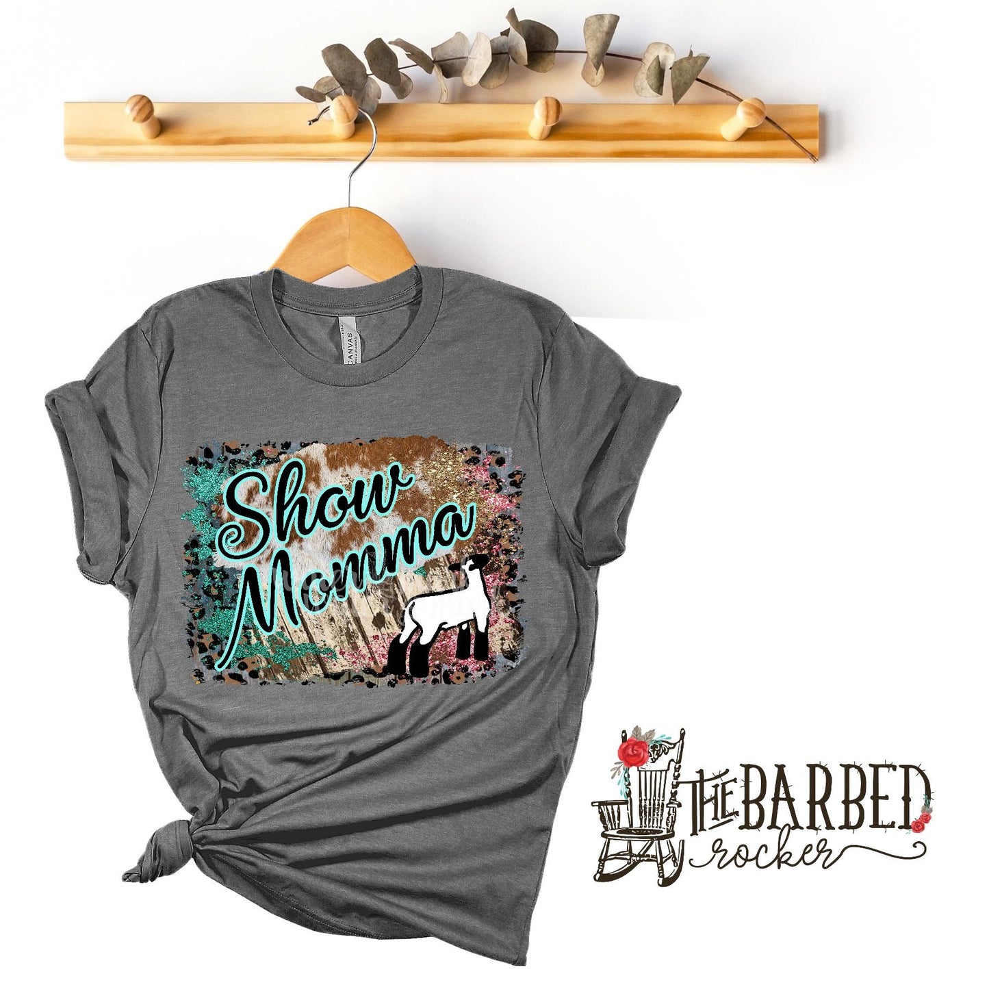 Turquoise and Pink "Show Mom Mamma Mama" Lamb Stockshow T-Shirt Show Girl