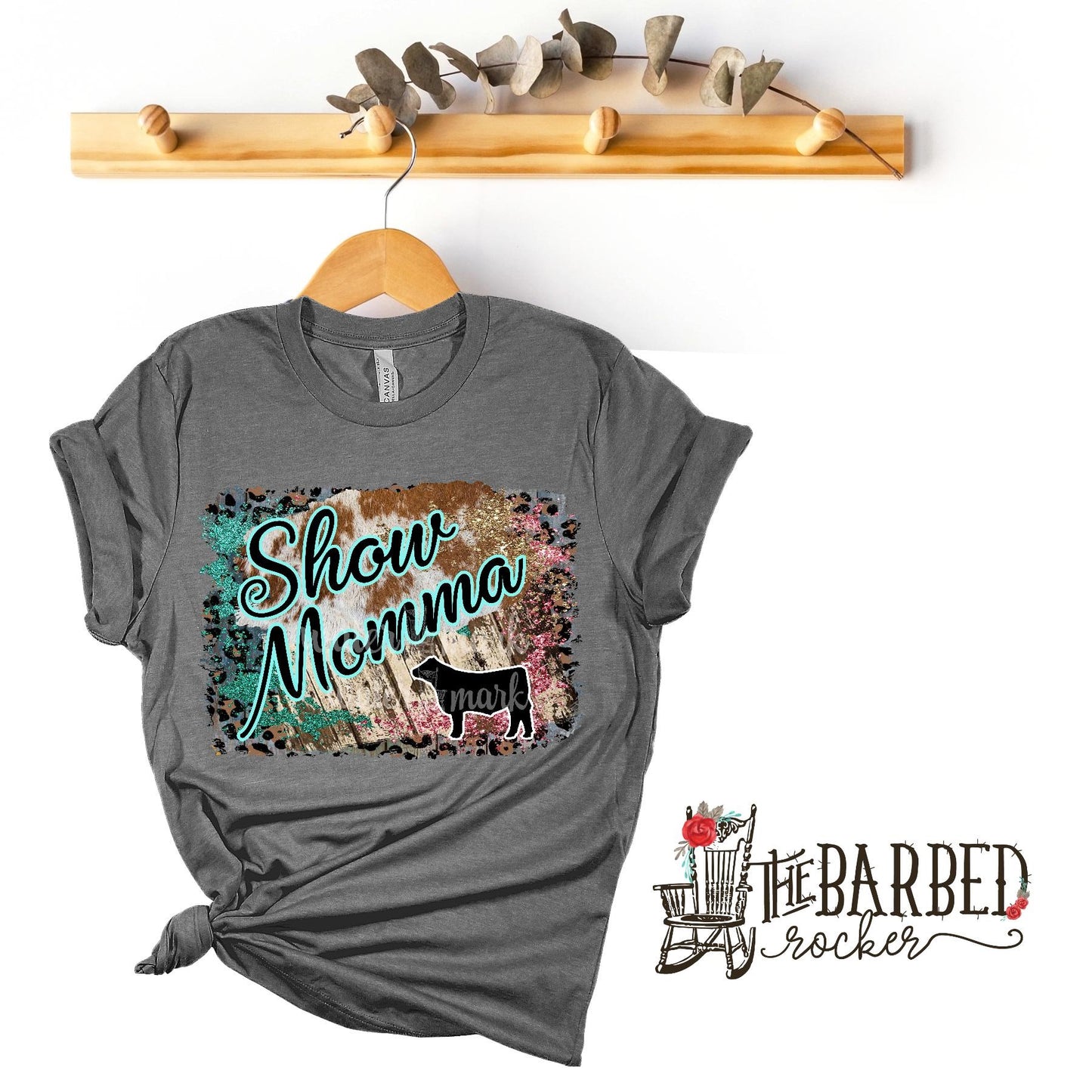 Turquoise and Pink "Show Mom Mamma Mama" Steer Stockshow T-Shirt Show Girl