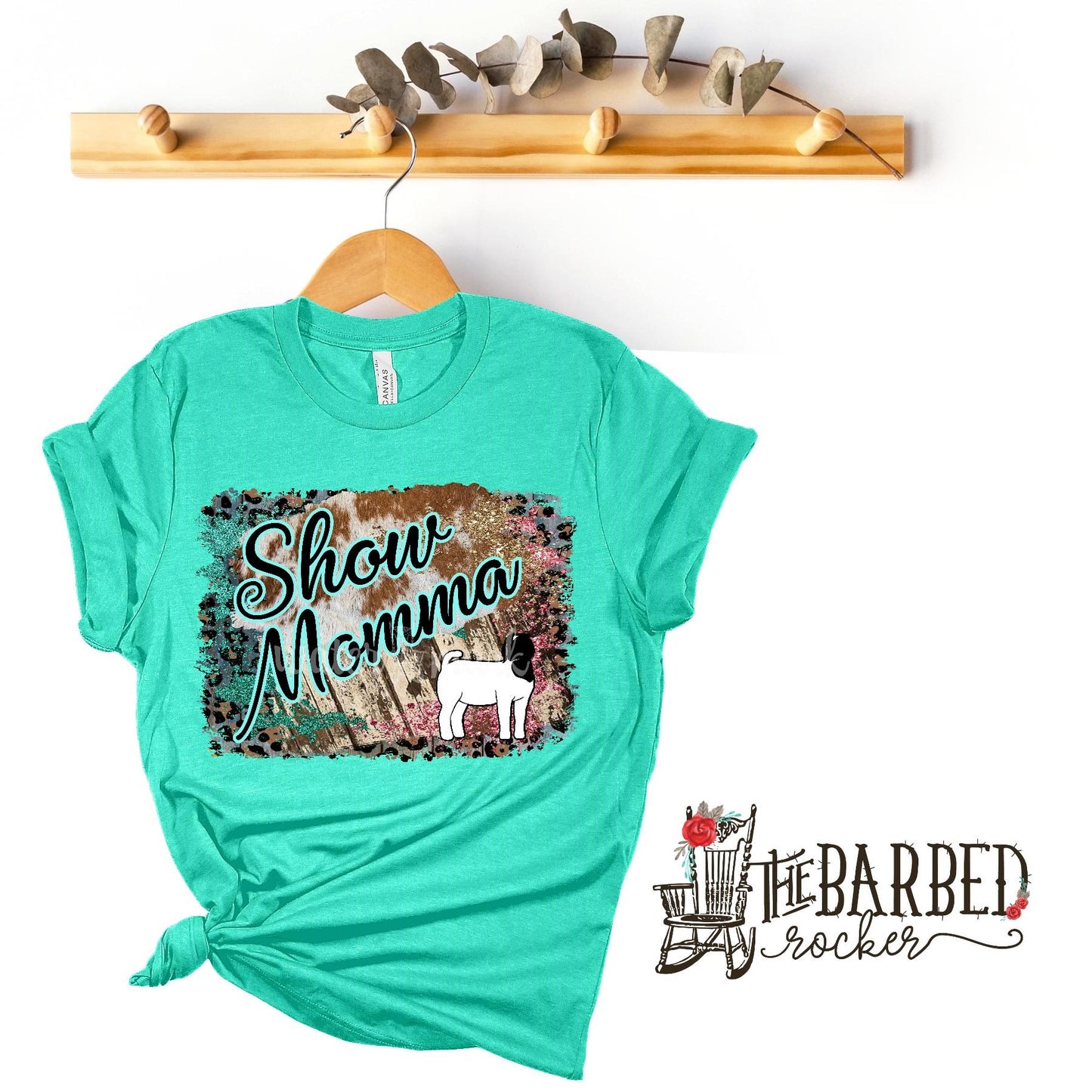 Turquoise and Pink "Show Mom Mamma Mama" Boer Goat Stockshow T-Shirt Show Girl