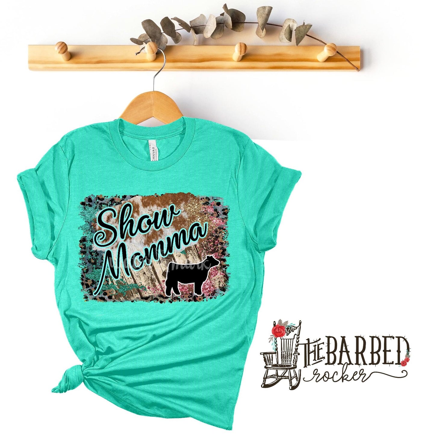 Turquoise and Pink "Show Mom Mamma Mama" Heifer Stockshow T-Shirt Show Girl