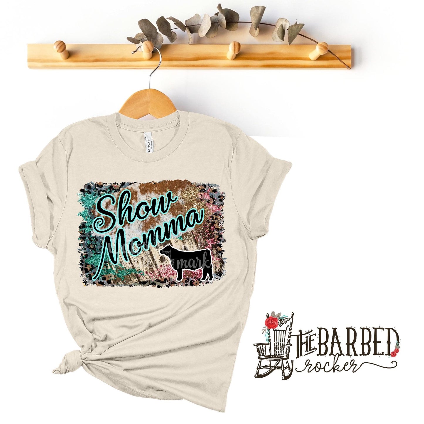 Turquoise and Pink "Show Mom Mamma Mama" Steer Stockshow T-Shirt Show Girl