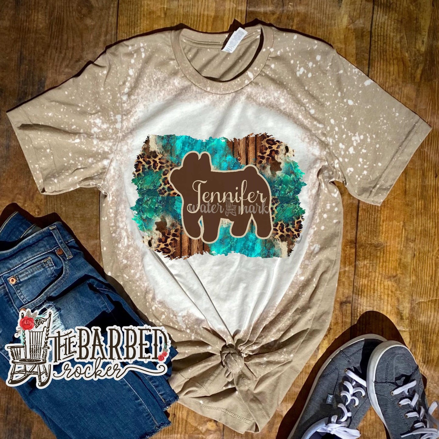 Personalized Bleached Turquoise Cowhide Cheetah Pig Stockshow T-Shirt