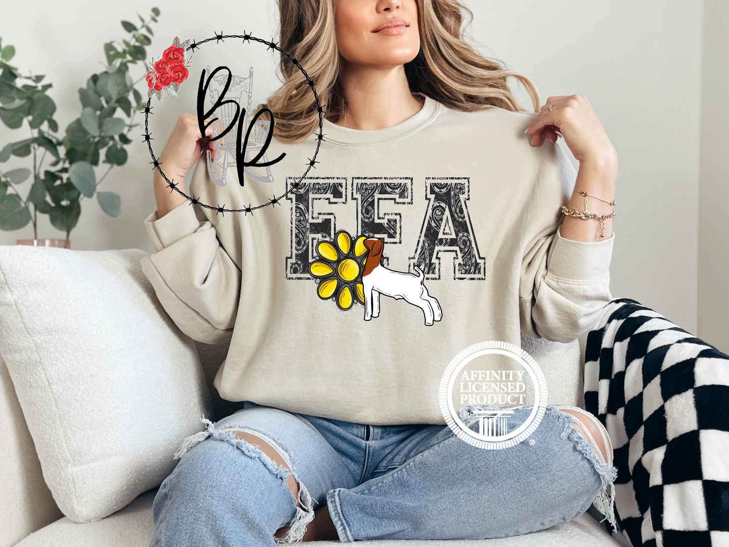 FFA Black Paisley with Goat Sweatshirt Crew
