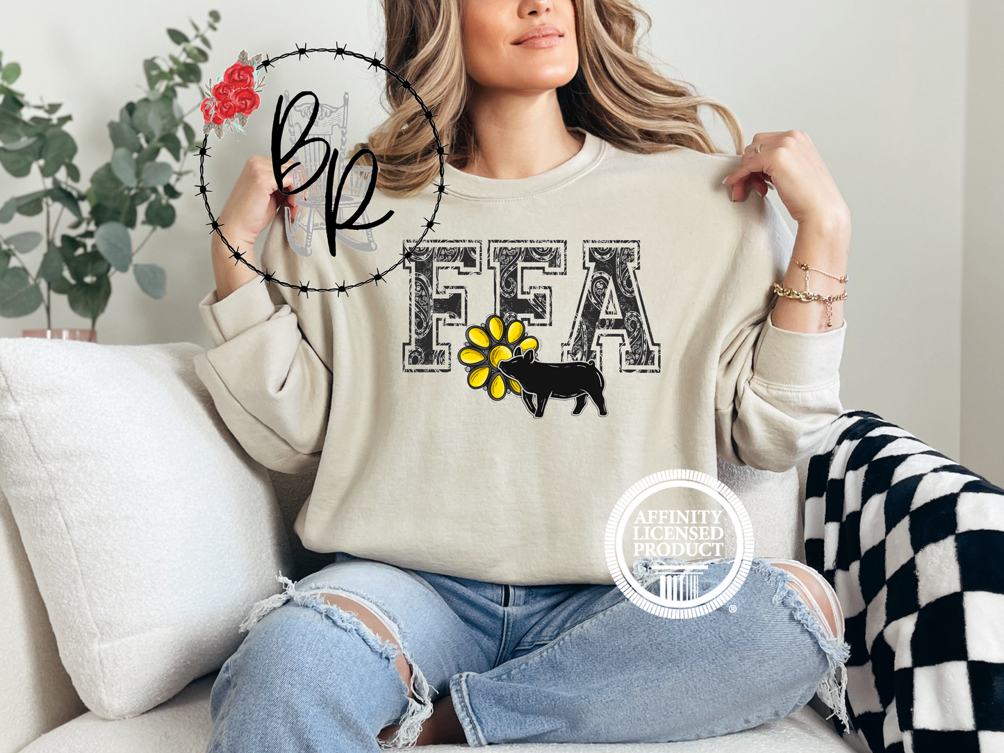 FFA Black Paisley with Pig Sweatshirt Crew