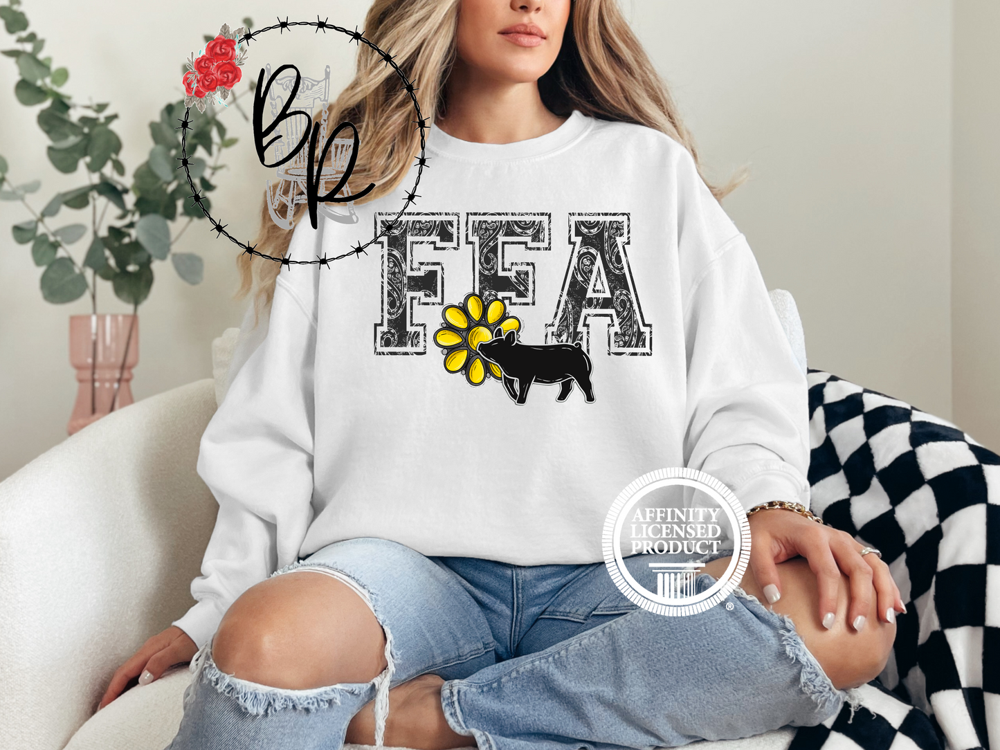 FFA Black Paisley with Pig Sweatshirt Crew