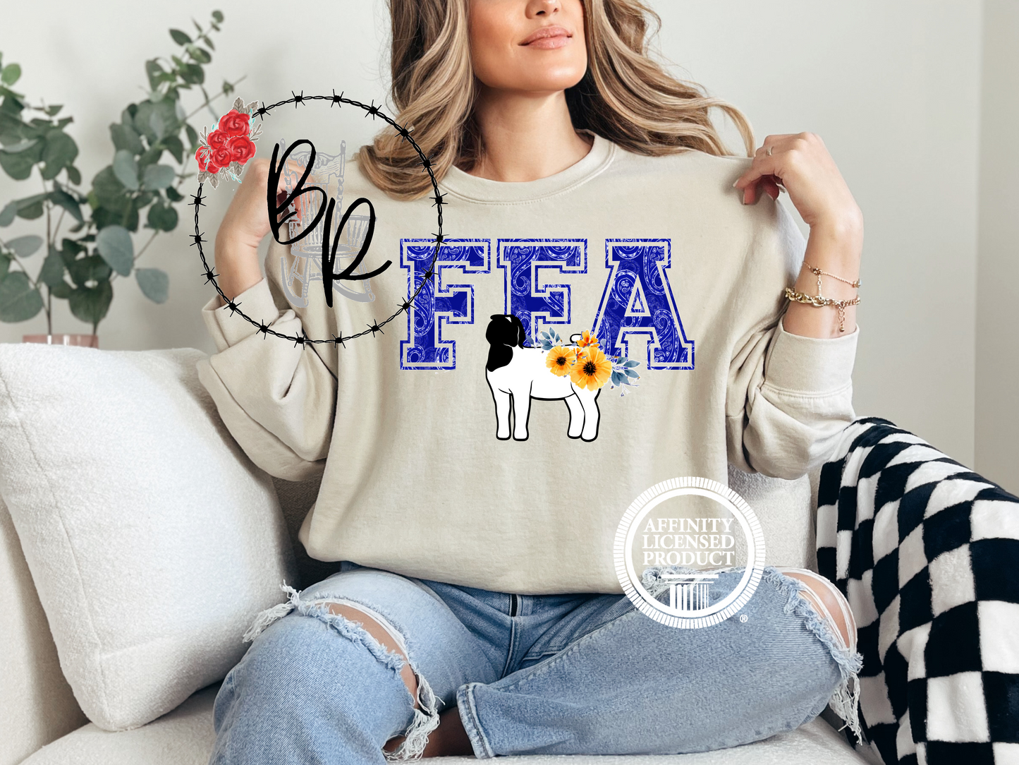 FFA Blue Paisley with Goat Sweatshirt Crew