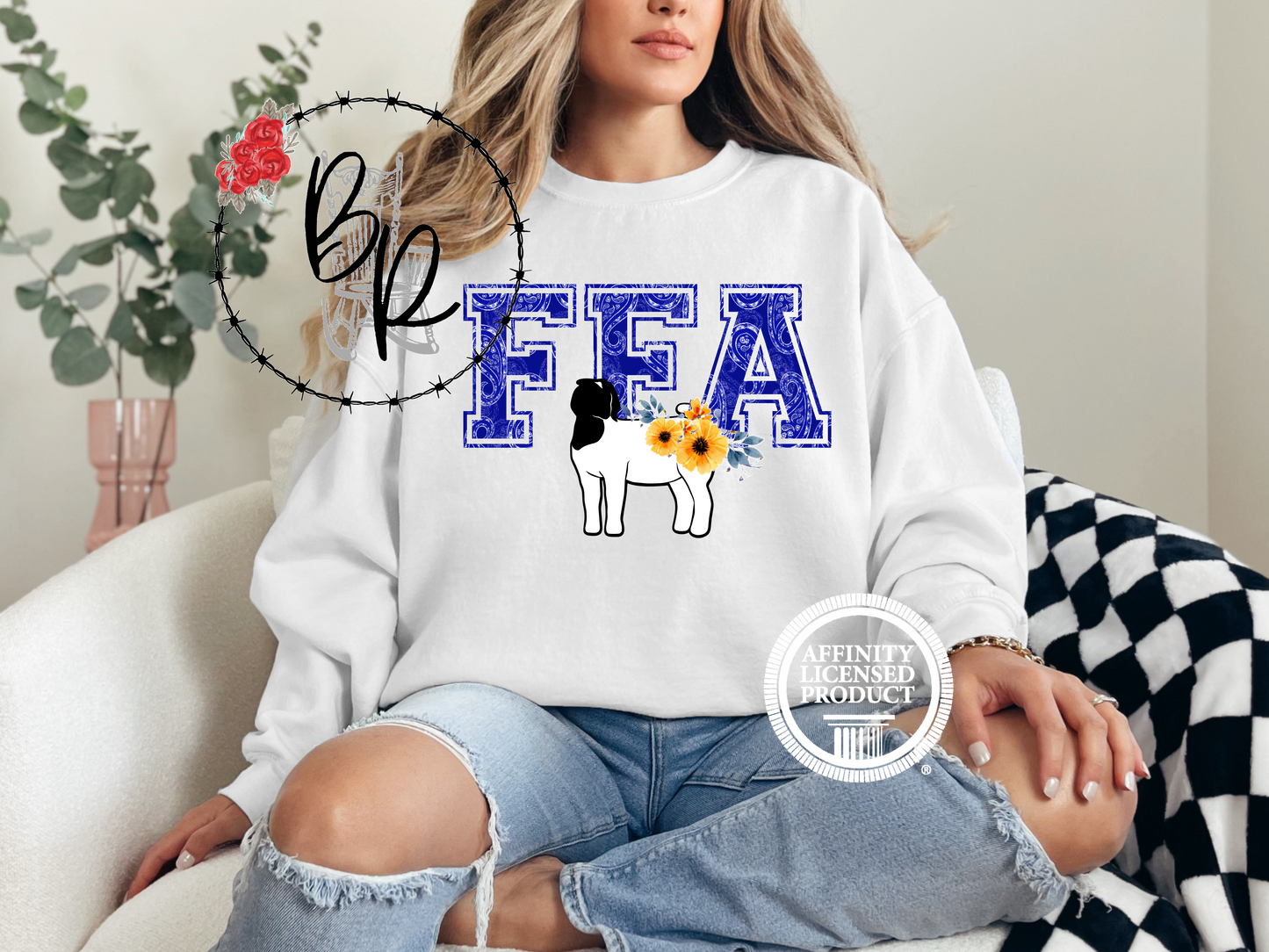 FFA Blue Paisley with Goat Sweatshirt Crew