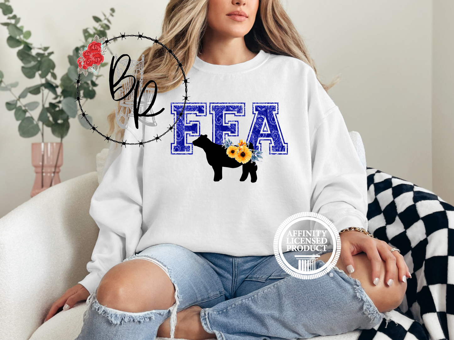 FFA Blue Paisley with Heifer Sweatshirt Crew