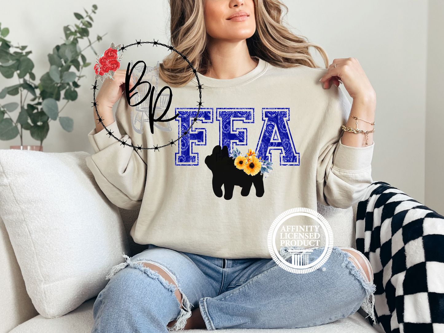 FFA Blue Paisley with Pig Sweatshirt Crew