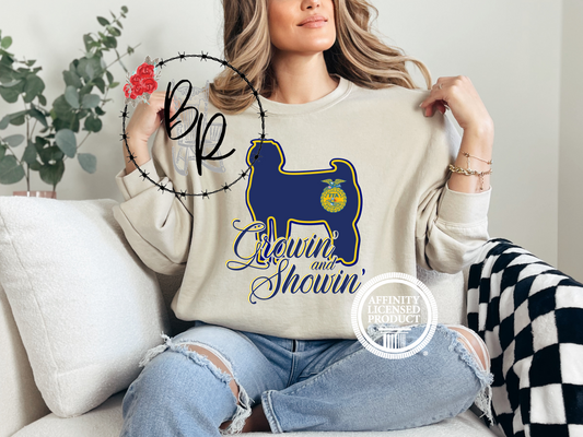 Growin' and Showin' with FFA Emblem with Goat Sweatshirt Crew