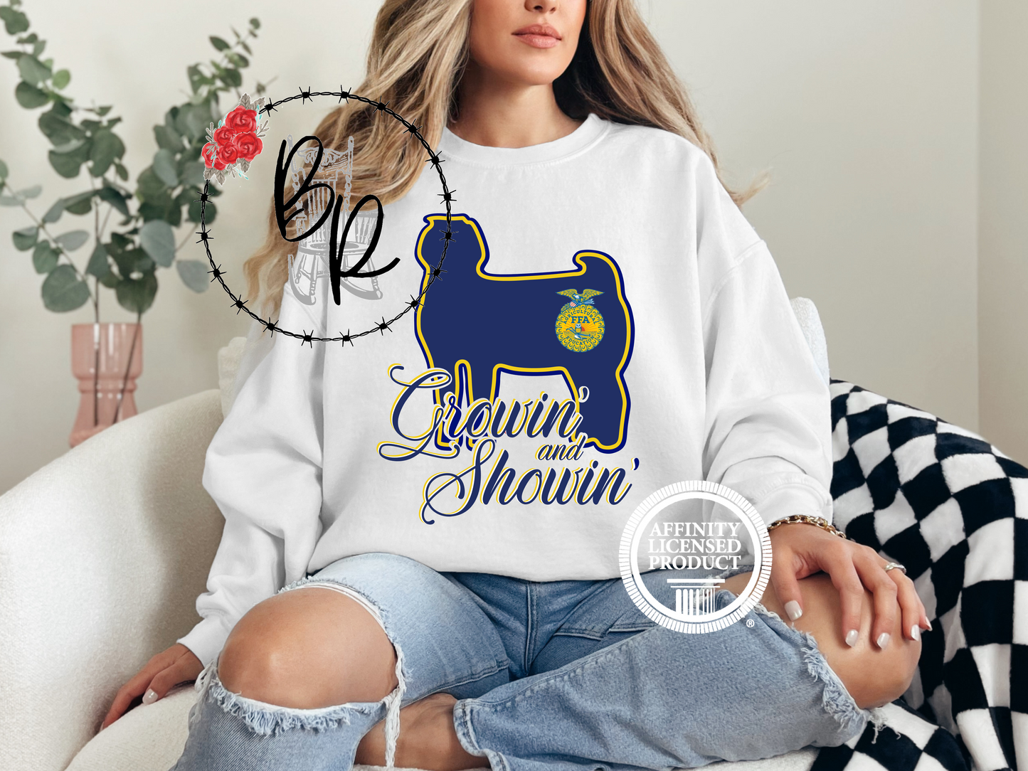 Growin' and Showin' with FFA Emblem with Goat Sweatshirt Crew