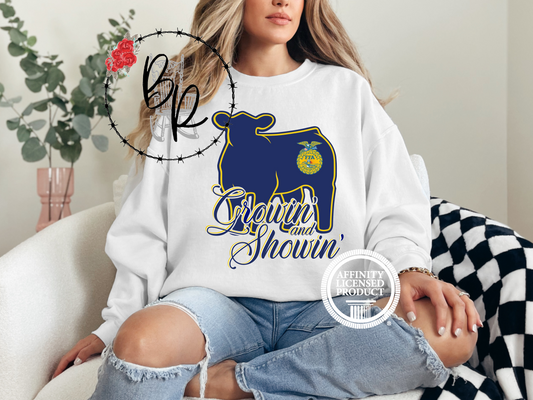 Growin' and Showin' with FFA Emblem with Heifer Sweatshirt Crew
