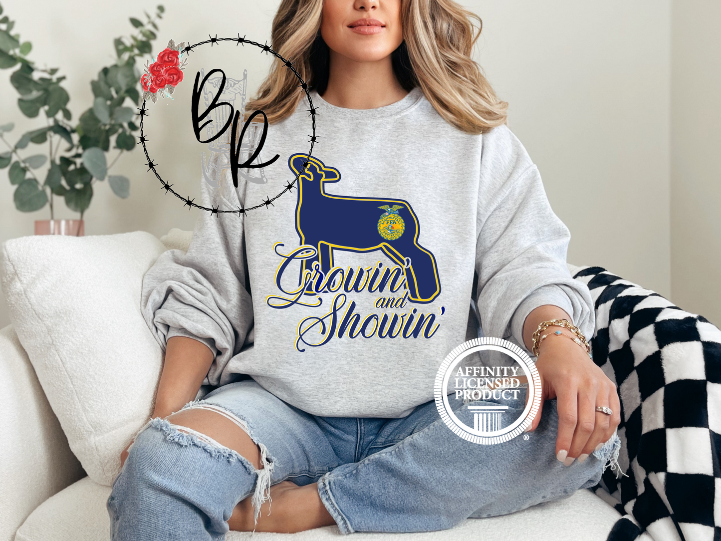 Growin' and Showin' with FFA Emblem with Lamb Sweatshirt Crew